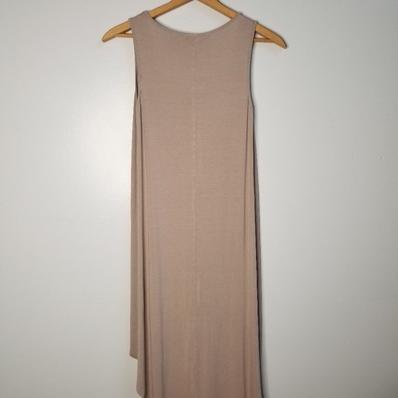 Simple Solid Tan High-Low Summer Dress - Picture 3 of 5